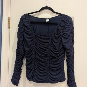 VENUS Navy Ruched Long Sleeve Blouse
